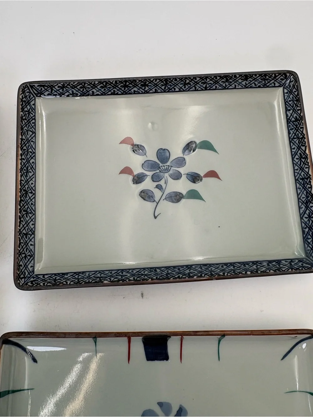 Arita Hand-Painted Ceramic Rectangular Sushi Dish Set - 5 Dishes in Box